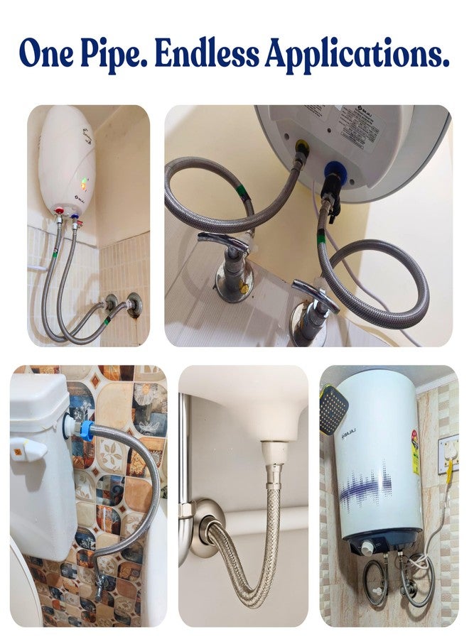 CreativeBuzz Heavy 304 Stainless Steel Connection Pipe for geyser connection pipe for wash basin hose pipe (Chrome, 24 Inch) - Pack of 2 - Image 4